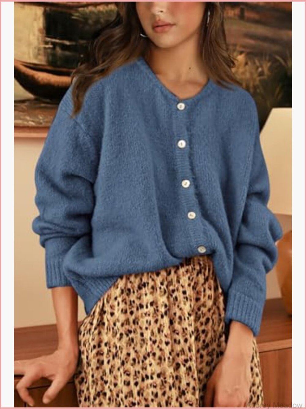Long Sleeve Crewneck Button Down Chunky Cardigan Sweater Open Front Knit - Picture 6 of 7